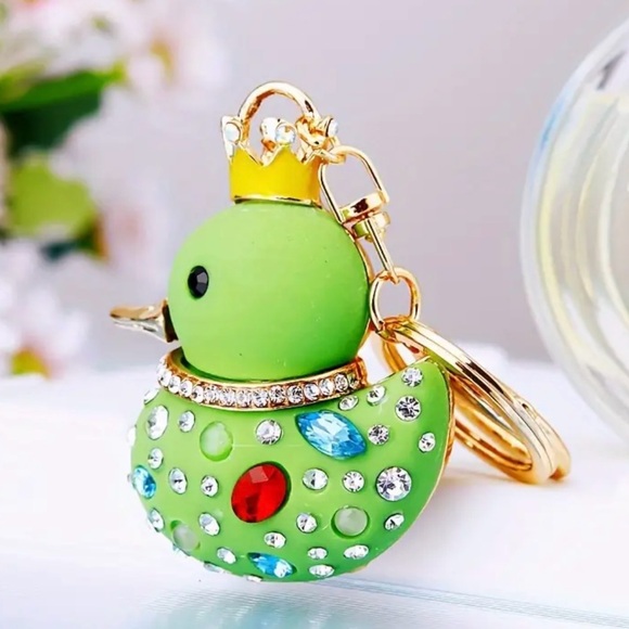Green Duck Keychain with Crown and Jewels - Picture 1 of 1